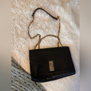 NEW black leather coach shoulder bag with gold chain strap
